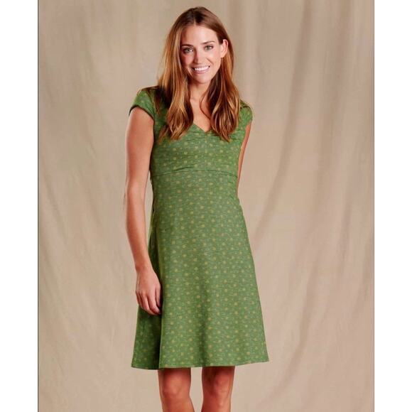 Toad & Co Women's Rosemarie Dress A-Line Cap Sleeves V-Neck Green Floral Size M - Picture 1 of 10